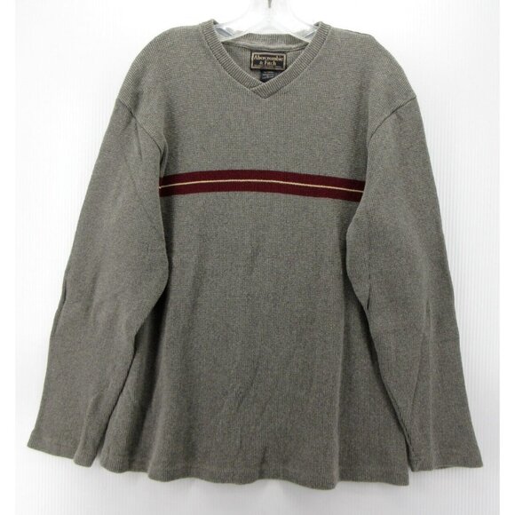 VINTAGE Abercrombie & Fitch Sweater Large Thermal Waffle USA Striped - Picture 1 of 9